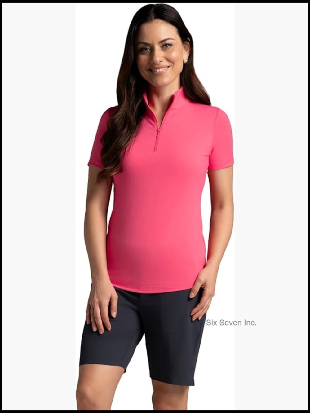 UPF 50+ Sun Protective Icefil Cooling Short Sleeve Mock Neck Top